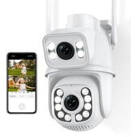 ANBIUX 2.5K/6MP Überwachungskamera Aussen mit Doppelobjektiv, 355° PTZ Kamera Überwachung Aussen, WLAN Kamera Outdoor mit Nachtsicht in Farbe, Automatische Verfolgung, 2-Wege-Audio, IP66