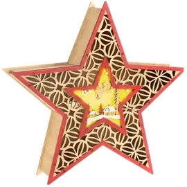 COM-FOUR LED Stern als dekorative Beleuchtung - Lichterstern als Deko - Weihnachtsstern aus Holz - LED-Beleuchtung mit Timer-Funktion als Stimmungslicht (Stern - rot braun)