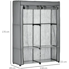 Homcom Kleiderschrank Stoffschrank mit Kleiderstangen, 4 Fächern faltbar Hellgrau