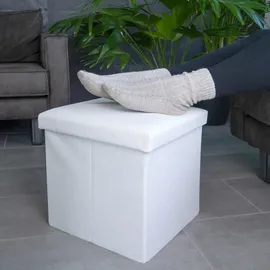 Intirilife Faltbarer Sitzhocker 38 x 38 x 38 cm in WEIß - Sitzwürfel mit Stauraum und Deckel aus Stoff in Cord Optik - Sitzcube Fußablage Aufbewahrungsbox Truhe Sitzbank