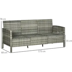 Outsunny - Rattan Sofa - B173 x T68 x H78 cm - grau