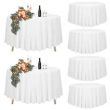 6er-Set Weiße Runde Tischdecke, 228cm Durchmesser, Polyester Wasserdicht Waschbar, Runde Große Tischdecke für Ø90-180cm Tische, Hochzeit Party Buffet Camping Restaurant