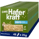 CORNY Haferriegel Corny Haferkraft Zero Haselnuss, ohne Zuckerzusatz, 125 kcal pro Riegel, vegan, 48x35g