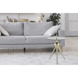 Kayoom Beistelltisch KAYOOM "Ontario 325, Runde Glasplatte aus Sicherheitsglas, 100% Edelstahl", gold (gold, grau, gold, grau), B:46cm H:52cm T:46cm, 100% Edelstahl, Sicherheitsglas, Tische, Beistelltisch, Minimalistisch, Gestell in Tripod-Design, mit Tragering