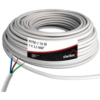 siwitec NYM-Kabel, NYM-J 3x2,5 mm2, 10 m Stromkabel, Mantelleitung, Installationskabel, Kabelring,