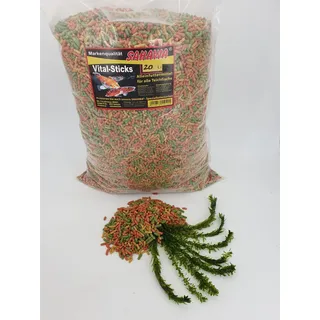 Fischfutter Teichfutter SAHAWA Premium Teichsticks 3-Fach Mix 20 l = 2,3 Kg + 1x Egeria Densa Wasserpest ca. 20 cm Teichpflanze