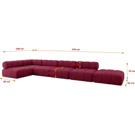 altdecor Ecksofa modulares Sofa Favio-L3 - 475x190x70 cm Bordeauxrot Velours