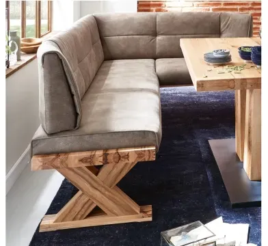 Niehoff Alexa Eckbank links 225x155cm, Balkeneiche, Bezug stone