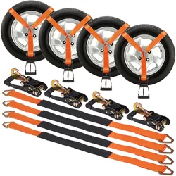 VEVOR Unterlegkeil-Spanngurt-Set, 5,08 x 243,84 cm Spanngurte Autotransport, 4-teiliges Anhänger-Spannsystem 5000 kg Bruchlastkeit, ATVs, UTVs, Anhänger, Unterlegkeil und Spanngurt-Zubehör Orange