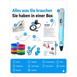 glato 3D Stift, 3D-Stift Kinder, 3D Stift, 3D Stift Set, Mit 15 Farben Kinder Set, Kindergeschenk, SCRIB3D - Blau