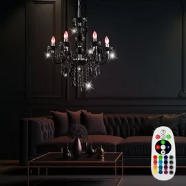 ETC Shop Hänge Leuchte Kronleuchter Fernbedienung Decken Lampe schwarz im Set inklusive RGB LED Leuchtmittel