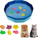 Zecnaud Katzenpool, Hundepool Klein Faltbarer, Katzenpool mit Spielzeug aus PVC, Katzenspielzeug Fisch, Kleiner Pool, Mini Pool, Faltbarer Pool für Kleine Haustier Hund Katze (B 50 * 10cm)