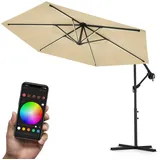 Swing&Harmonie Luxus LED Sonnenschirm mit RGB Beleuchtung inkl. Fernbedienung, APP Steuerung, Ampelschirm, Garten Schirm 350cm) - creme - Beige