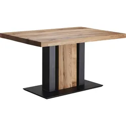 Esstisch K+W KOMFORT & WOHNEN "Floyd", braun (balkeneiche natur 437, schwarz struktur, balkeneiche natur), B:140cm H:75cm T:90cm, Tische, Massivholz, gerissene Balkeneiche, in 2 Breiten