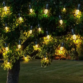 Nowa LEDs Solar Lichterkette Aussen Solarlampe Garten Dekoration Retro Stil, Metall rost, 20x LED warmweiß, l 200 cm