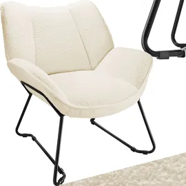 Tectake Sessel Kjeld Bouclé 73 x 72 x 81 cm Creme mit verstellbarer Rückenlehne