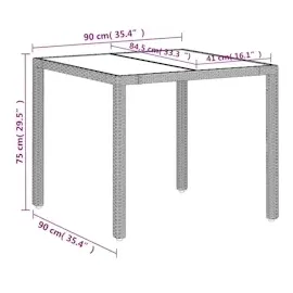 vidaXL Gartentisch mit Glasplatte Hellgrau 90x90x75 cm Poly Rattan