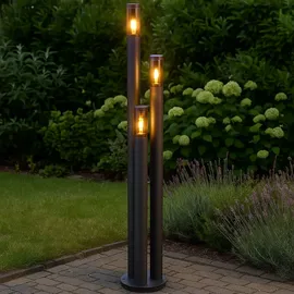 GLOBO Led Außenlampe Standleuchte Wegeleuchten Außen Edelstahl Gartenleuchte Groß für draußen, anthrazit rauch, 3x 7w 3x 630lm warmweiß, Dxh 28x170 cm