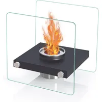 Todeco - Tischkamin, Tischfeuer für Indoor und Outdoor, Bioethanol Tischkamin, Bioethanol Kamin, Balkon Deko, Quadratisch Schwarz