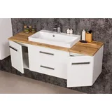 Quentis Badmöbel Susan, Breite 120 cm, weiß glänzend/Eiche Natur, Waschbeckenunterschrank montiert (Front und Korpus weiß, Breite 120 x Höhe 47,5 x Tiefe 39 cm)