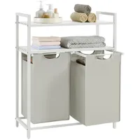 VASAGLE Wäschekorb, 2 x 46 L mit 2 Ablagen,