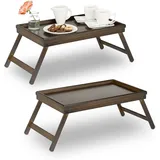 2 X Betttablett Bambus, Klappbare Beine, Erhöhter Rand, Frühstückstablett Fürs Bett, Hbt: 22,5x64x31cm, Dunkelbraun