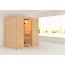 Sauna KARIBU ""Sonja" mit Klarglastür naturbelassen", beige (naturbelassen), ohne Ofen, (ohne Ofen), Saunen