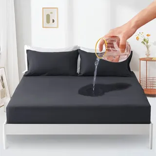 Mattress Covers Waterproof Super King, 180x200cm Mattress Protector, 30cm Deep Pocket Fitted Sheet, Mattress Protector with Elastic Rubber Band Mattress Overlays-Dark Grey