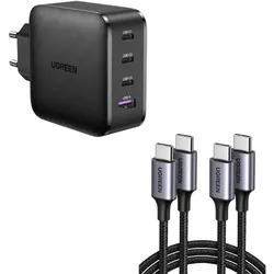 UGREEN Set-Angebot: 65W 4-Ports Ladegerät + 60W USB-C Kabel*2 (1M)