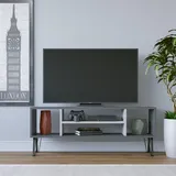 Hanah Home Stylish TV Stand with Wall-Mount Option, Anthracite & White, 120 cm x 25 cm x 46.6 cm | 100% Melamine Coated, 18 mm Thick | Multiple Shelves for Modern Living Rooms