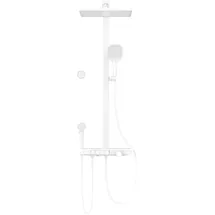 EMKE Duschsystem Regendusche Weiß Matt LED-Anzeige Glasablage Duschsystem mit Thermostat mit 3+1 Elternteil und Kind Handbrause