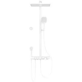 EMKE Duschsystem Regendusche Weiß Matt LED-Anzeige Glasablage Duschsystem mit Thermostat mit 3+1 Elternteil und Kind Handbrause