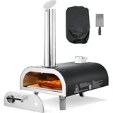 Vevor Pizzaofen Outdoor 12 Zoll Pellet-Pizzaofen mit eingebautem Thermometer (max. 540 °C) & Schaufel & Tragtasche, tragbarer Pizzamaker für Garten Camping, Silber