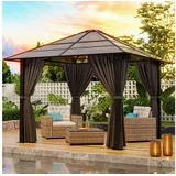 GUNJI Pavillon 3x3/3x4m Gartenpavillon mit 4 Seitenteilen&LED-Beleuchtung, (mit 4 Seitenteilen, Beine aus verdichtetem Aluminium, für Balkon, Terrasse), robustes Aluminiumgestell mit PC-Dach, windfest, stabil und langlebig grau