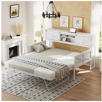 Celya Schlafsofa Schlafsofa mit mehreren Ablagefächern und multifunktionalen Steckdosen, Ohne Matratze, Eisen Sofabett 90*200cm, Ausziehbares Sofabett weiß