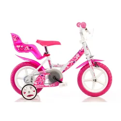 Kinderfahrrad DINO "Mädchenfahrrad 12 Zoll" Fahrräder Gr. 22 cm, 12 Zoll (30,48 cm), rosa Kinder Kinderfahrräder mit Stützrädern, Korb und Puppensitz
