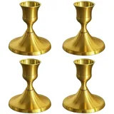 Kerzenständer Gold, 4er Set, Antike Deko für Adventskranz und Kaminumrandung, Stabkerzenhalter aus Metall, Cottagecore Deko