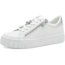 Marco Tozzi Damen Sneaker flach mit Glitzerstein Elegant, Weiß 40 EU
