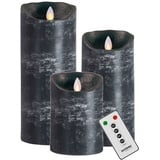 sompex Flame Echtwachs LED Kerze, fernbedienbar, anthrazit, Höhe:3er Set (12.5-23cm + Fernbedienung)