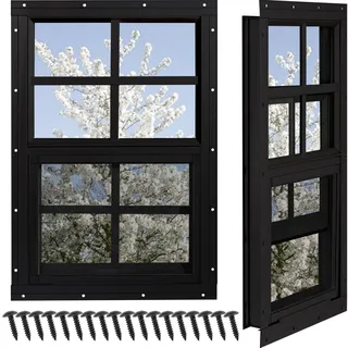 NOTASA Schuppenfenster 2er-Pack, Hühnerstallfenster 35,6 cm x 53,3 cm mit gehärtetem Glas und Fiberglas-Gitter, bündig montiertes kleines Fenster für Schuppen, Scheunen, Spielhaus, Haushalt, Garage