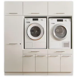 Laundreezy 2x Waschmaschinenschrank, Mehrzweckschrank und 3x Schrankaufsatz, Weiß - Waschmaschinen-Überbauschrank TÜV-zertifiziert mit viel Stauraum - Wäscheraum, 185 x 200 x 67,5 cm (B/H/T)