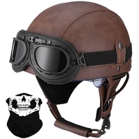 Deutsche Leder Motorrad Halbhelme mit ECE, Vintage Helme mit Schutzbrille, Jethelm Retro, Chopper Helm, Scooter-Helm, Fahrradhelm, mit Sonnenblende und Herausnehmbares Innenfutter