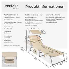 Tectake 2er Set Sonnenliege, Beige, Kunststoff, 68x111x161 cm, Gartenmöbel, Gartenliegen