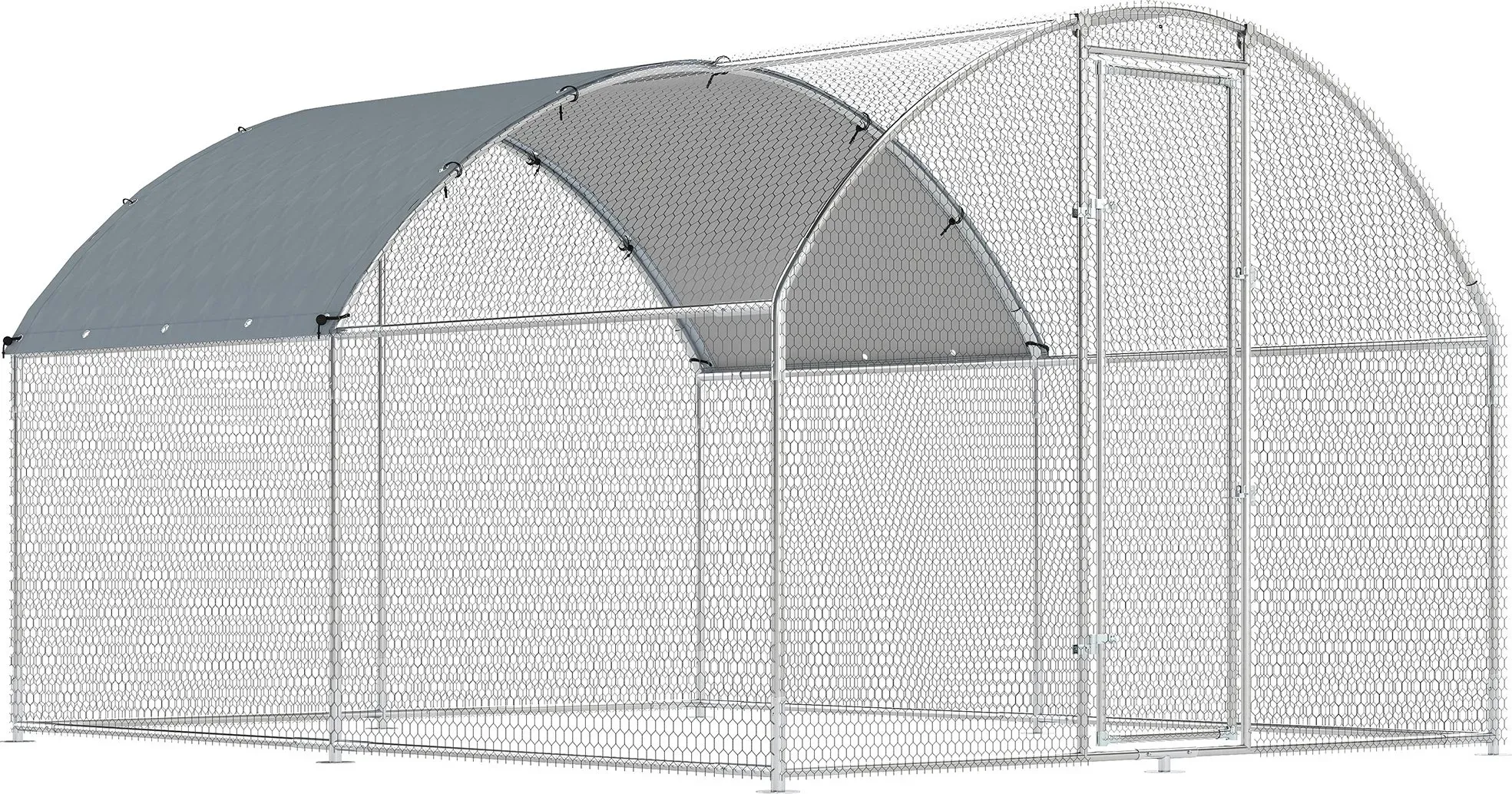 PawHut Hühnergehege für den Außenbereich, 2,8 x 3,4 x 1,9 m, 9,5 m2 Verzinktes Stahlgehege mit wasserdichter UV-Abdeckung und Schloss, Gehege für 10–16 Hühner, Kleintiere, Kaninchen und Enten   Aosom