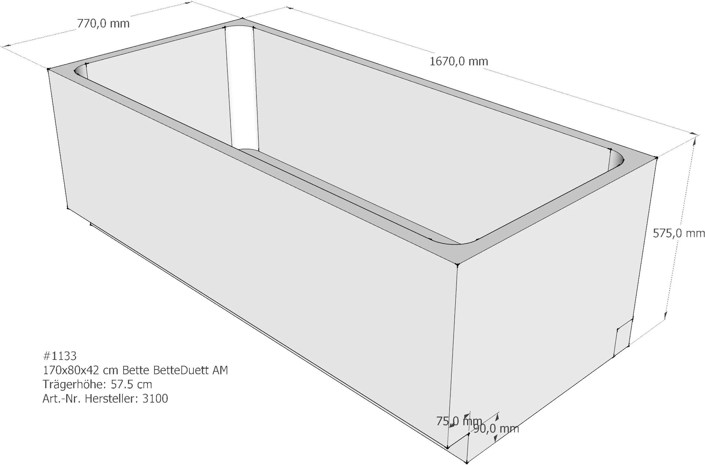 Wannenträger Bette BetteDuett 170x80x42 cm AM330