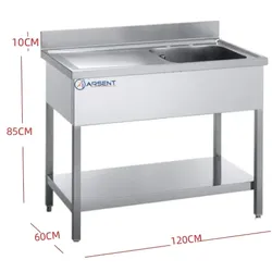 ARSENT 120cm Edelstahlspüle mit Ablage - 1 Abtropffläche auf der linken Seite.