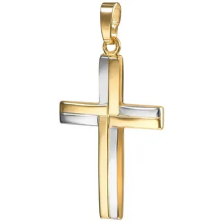 JEVELION Kreuzanhänger Kreuz Anhänger 750 Gold bicolor (Goldkreuz, für Damen	und Herren), Goldenes Kreuz - Made in Germany