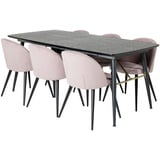 ebuy24 Gold Essgruppe Esstisch Ausziehbarer Tisch Länge cm 180 / 220 schwarz und 6 Velvet Esszimmerstühle Samt pink, schwarz.