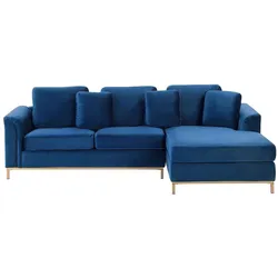 Ecksofa Samtstoff dunkelblau linksseitig OSLO