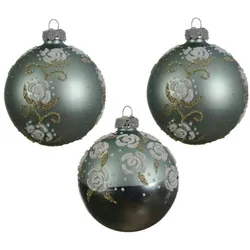 3 Glaskugeln Rosenblätter Weihnachtskugeln Christbaumkugeln Baumschmuck Glitzer